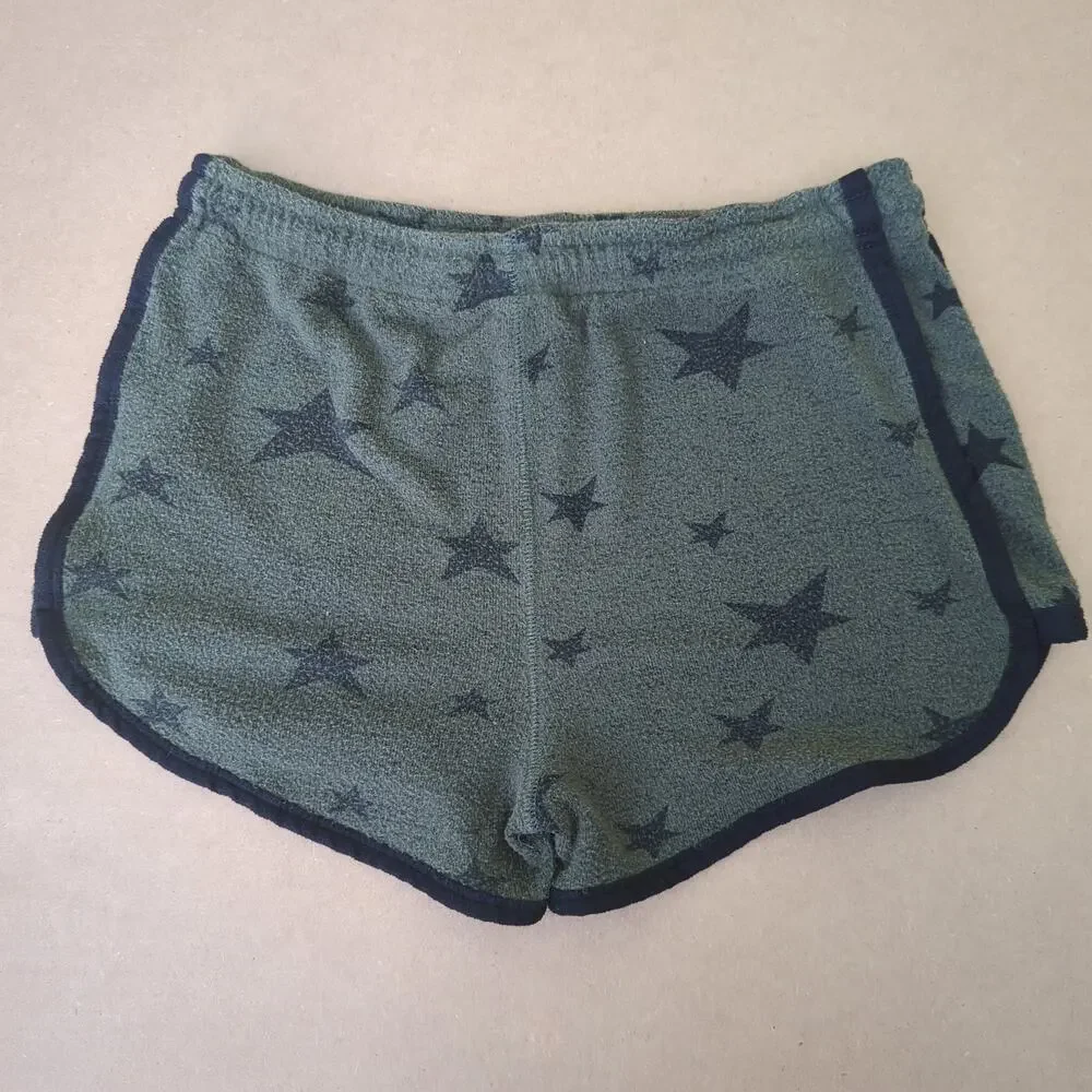Azur Olive Green Star Print Lounge Shorts Athleisure Size M Casual